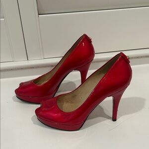 Stuart Weitzman Vibrant Red Peep-Toe Heels